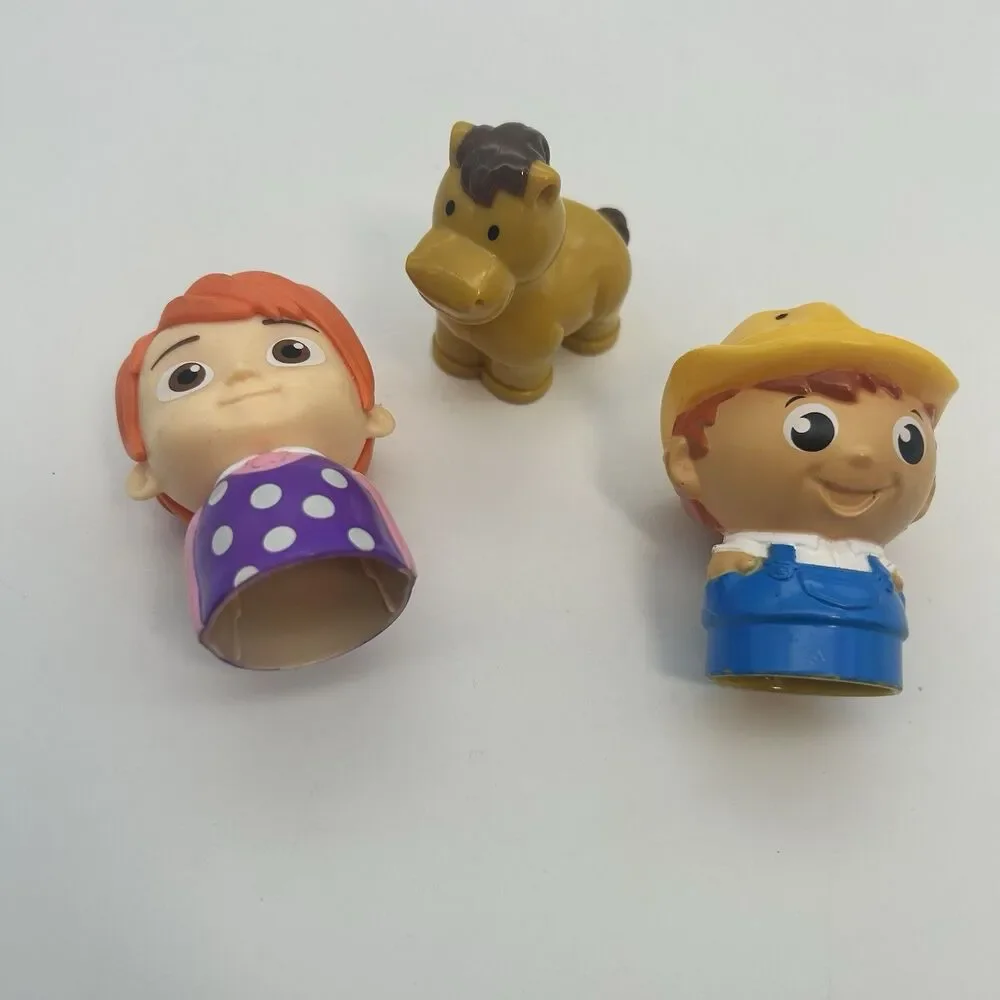 Mega Blocks Farmer Male with Yellow Hat Toy Boy Figure - 2.5” And Horse Lot Of 3